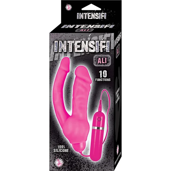 Intensifi Ali 10 Function Silicone Vibrating Double Dong Waterproof Pink