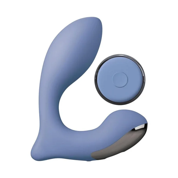 JimmyJane Neptune 2 Rechargeable Silicone Dual Vibrating P-Spot Massager with Remote Control – Blue