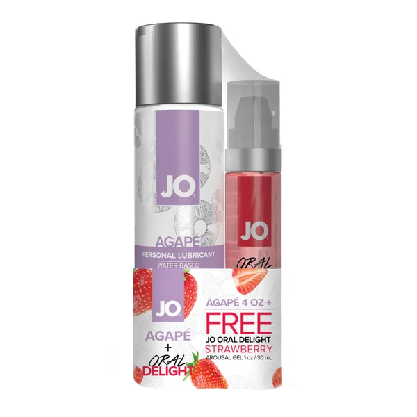 JO Agape Water Based Lubricant - 4 oz - with Oral Delight Strawberry