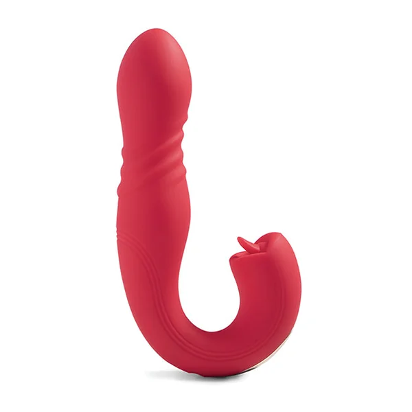 Joi App Controlled Thrusting G-Spot Vibrator & Clit Licker - Red