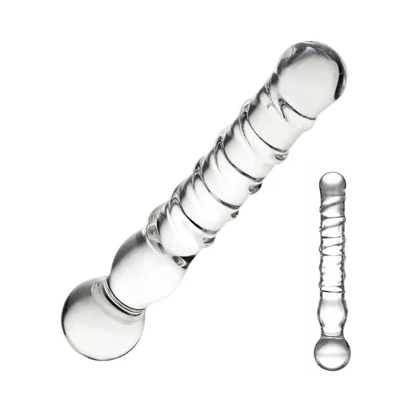 Joystick Textured Glass Dildo Clear