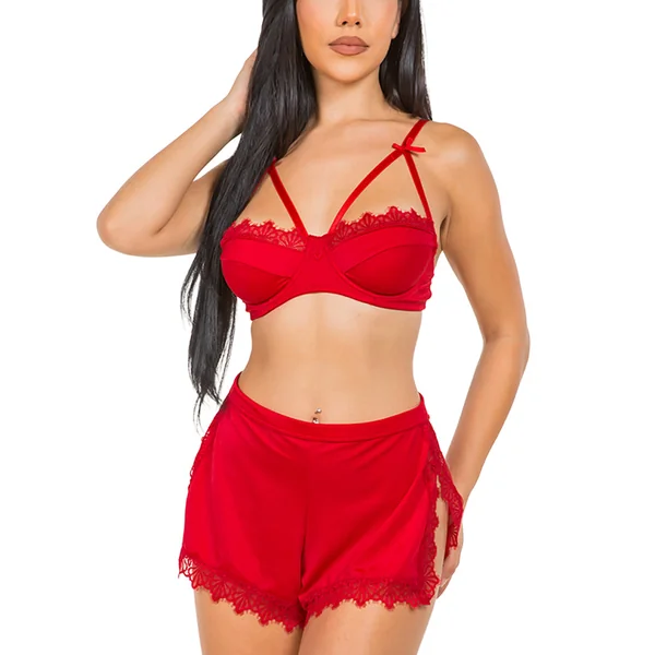 Just Sexy Lingerie Lace Polka Dot Mesh Bra & Shorts Set