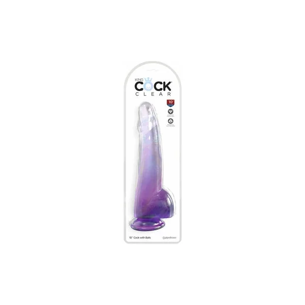 King Cock Clear 10' Cock w/Balls - Purple