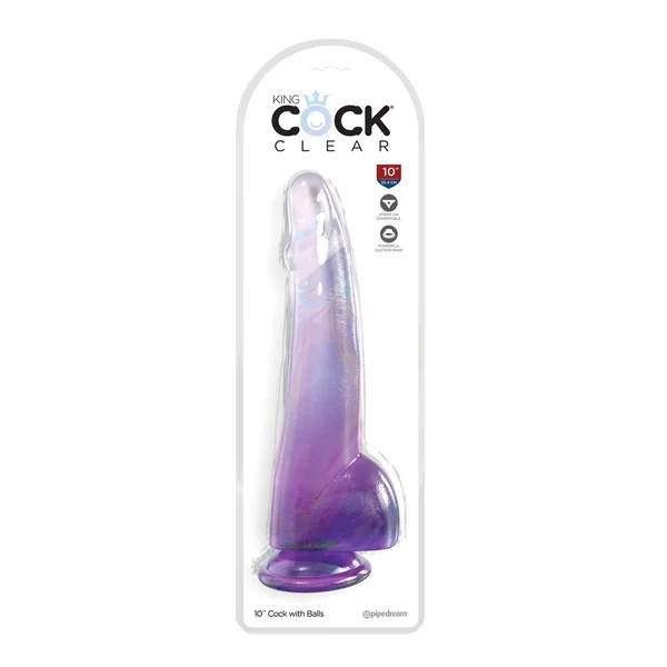King Cock Clear 10" Cock w/Balls - Purple