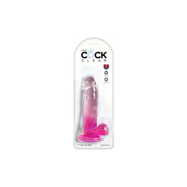 King Cock Clear 7' Cock w/Balls - Pink