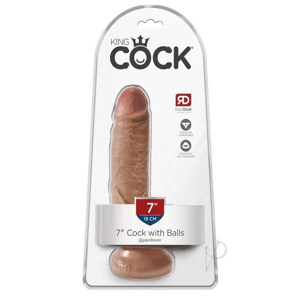 King Cock Dildo with Balls 7in - Caramel