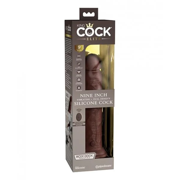 King Cock Elite 9 In Vibrating Dual Density Brown