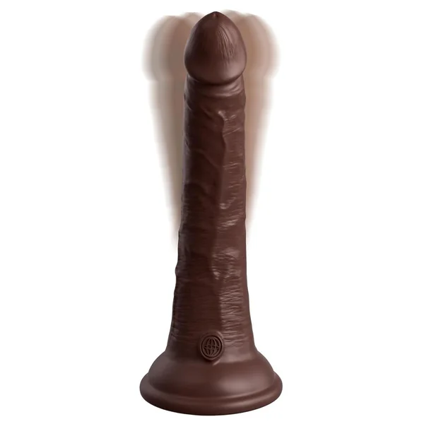 King Cock Elite Dual Density Vibrating Rechargeable Silicone Dildo with Remote Control 7in – Chocolate