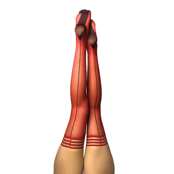 Kix'ies Monica Sheer Cuban Heel w/Back Seam Thigh Highs Red B