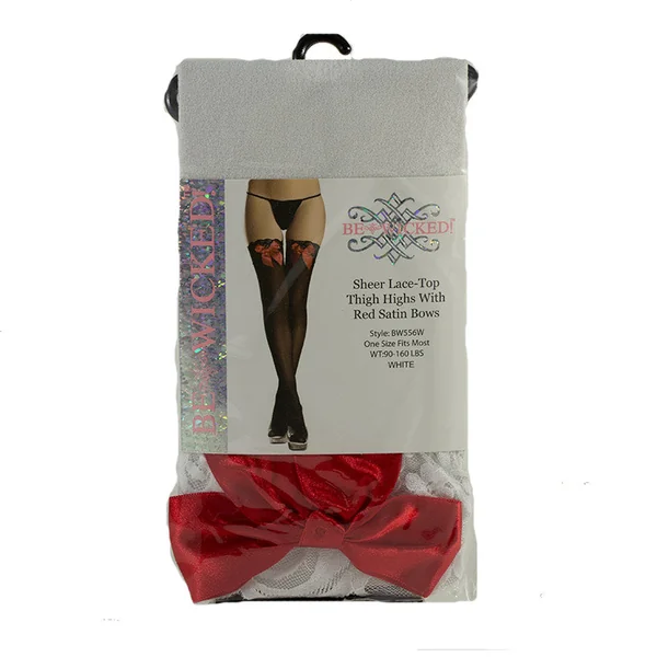 Lace-Top Thigh Highs With Satin Bow