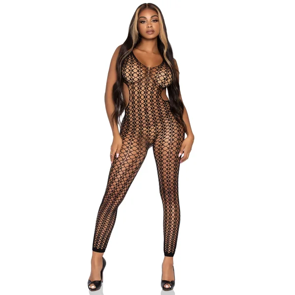 Lattice Net Footless Bodystocking - One Size - Black