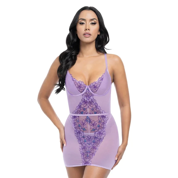 Lavender Contrast Floral Embroidered Chemise