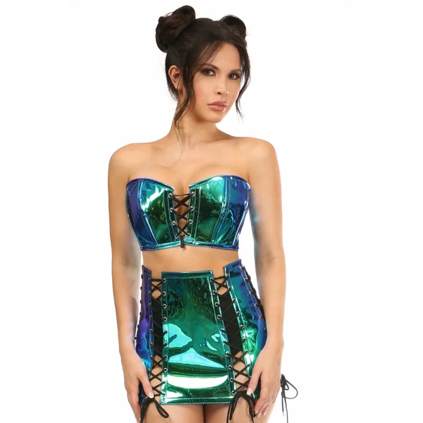 Lavish 2 PC Blue/Teal Holo Bustier & Skirt Set