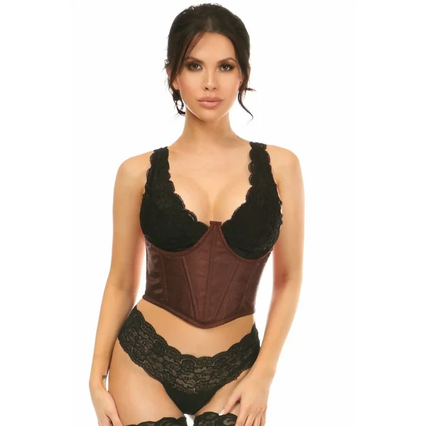 Lavish Dark Brown Brocade Open Cup Waist Cincher