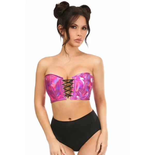 Lavish Fuchsia Holo Lace-Up Bustier Top