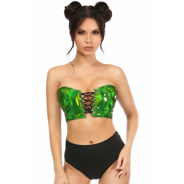 Lavish Green Holo Lace-Up Bustier Top