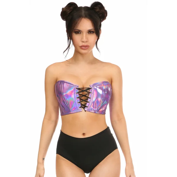 Lavish Lavender Holo Lace-Up Bustier Top