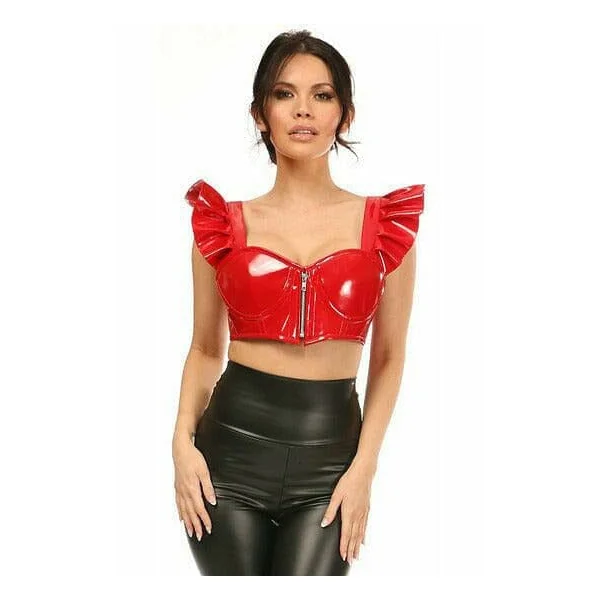 Lavish Red Patent Underwire Bustier Top w/Removable Ruffle Sleeves