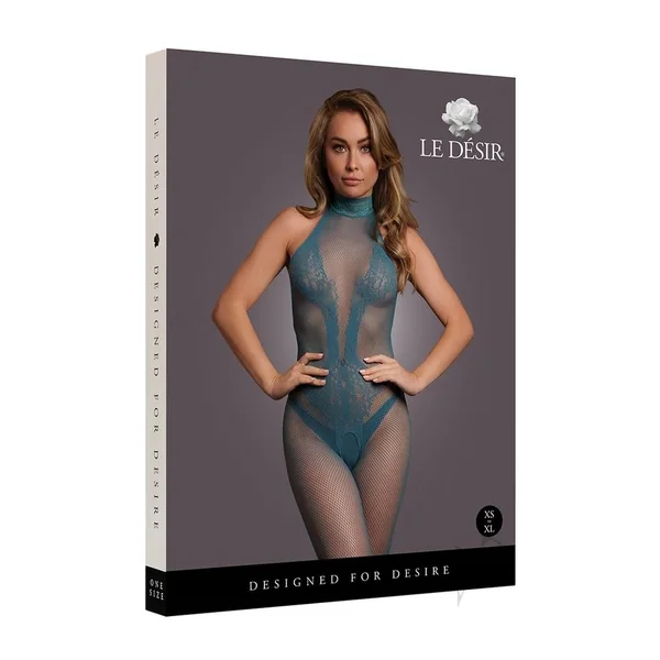 Le Desir Fishnet and Lace Bodystocking - O/S - Blue