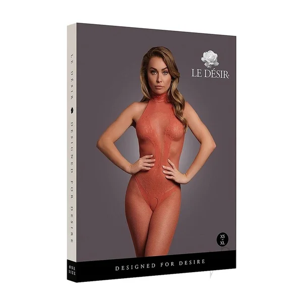 Le Desir Fishnet and Lace Bodystocking - O/S - Sunset Glow Orange