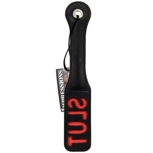Leather Impression Paddle Slut 12 Inch Black