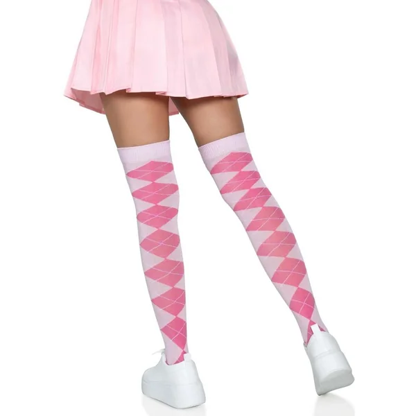 Leg Avenue Argyle Knit Over The Knee Socks – OS – Pink