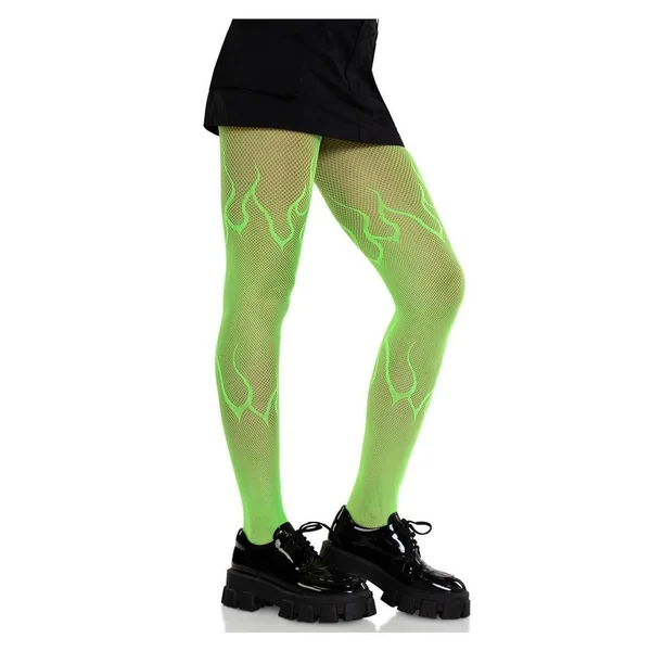 Leg Avenue Flame Net Tights – Neon Green – O/S