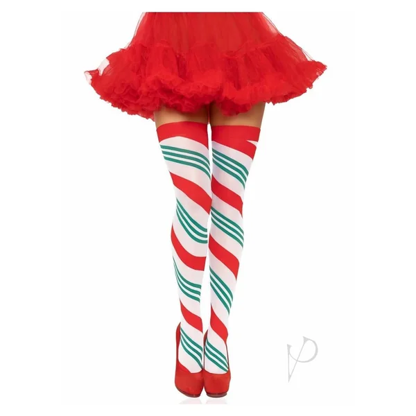 Leg Avenue Holiday Ribbon Striped Thigh High Stocking One size Multi-color