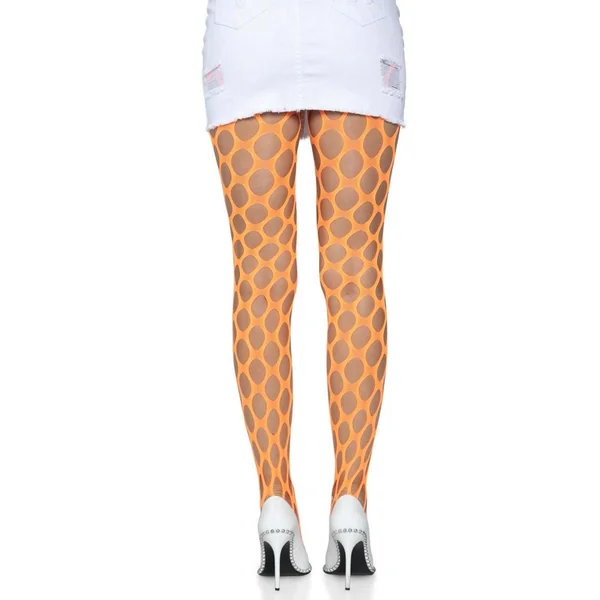 Leg Avenue Jumbo Pothole Net Tights – OS – Neon Orange
