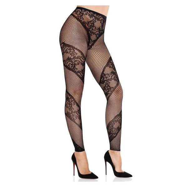 Leg Avenue Lace and Net Illusion Footless Tights – Black – O/S