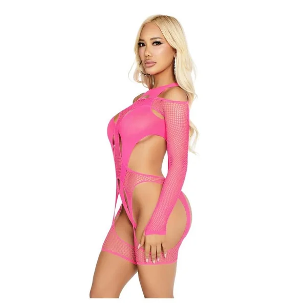 Leg Avenue Off-the-Shoulder Fishnet Garter Harness and Layered Opaque Cut-Out Teddy (2 Piece) – O/S