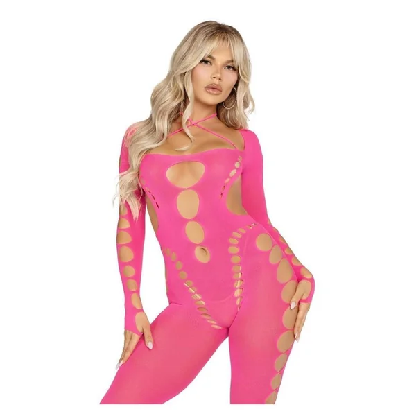 Leg Avenue Seamless Opaque Cut-Out Footless Bodystocking Sexy Lingerie