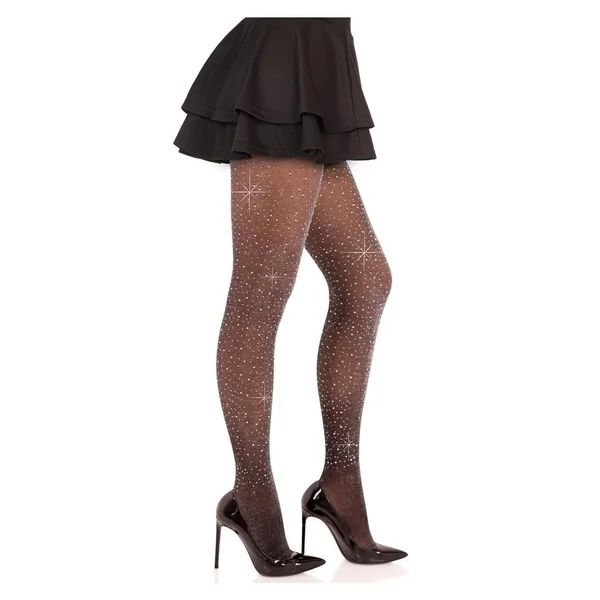 Leg Avenue Spandex Lurex Rhinestone Tights – OS – Black/Silver
