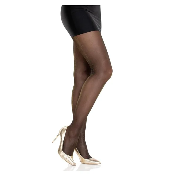 Leg Avenue Spandex Sheer Lurex Tights – OS – Black/Gold