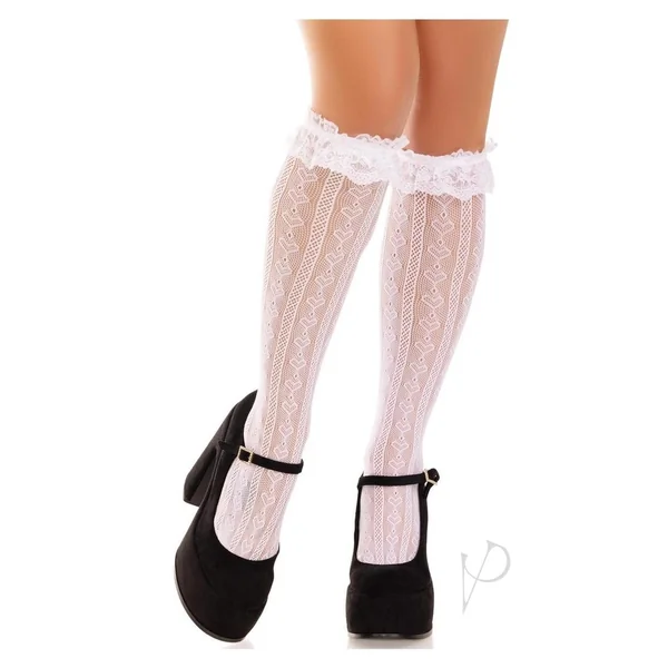 Leg Avenue Sweetheart Knit Knee Highs with Lace Ruffle Cuff