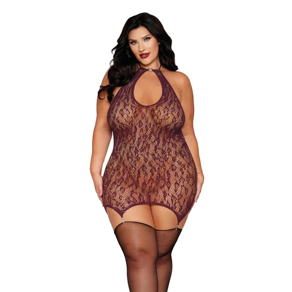 Leopard Pattern Seamless Gartered Chemise - Cherry Lacquer QN