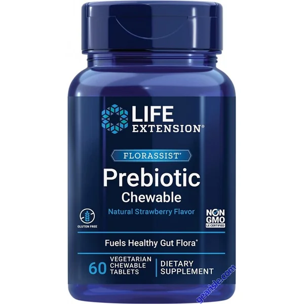 Life Extension FLORASSIST Prebiotic 60 Chewable Tablets Strawberry