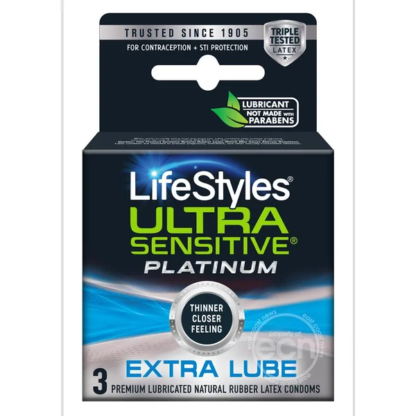 Lifestyles Sensitive Platinum Extra Lubricated Condoms - 3 Pack