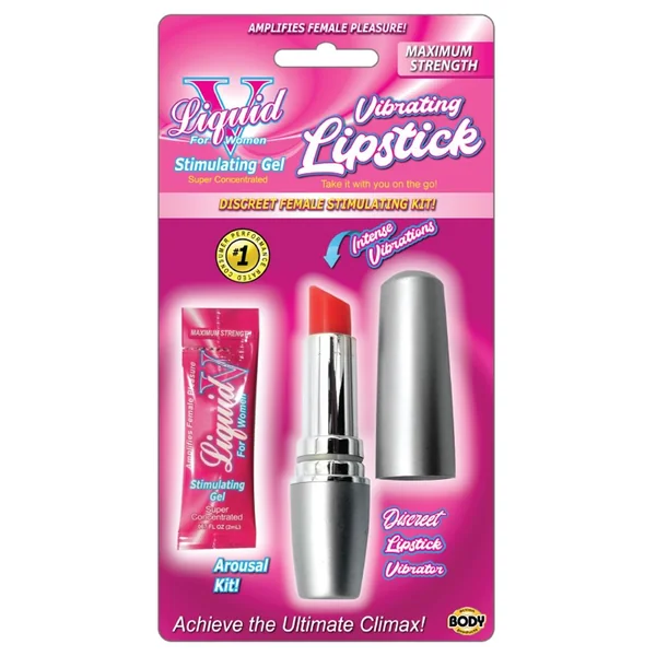 Liquid V Vibrating Lipstick Kit Discreet Vibrator With Stimulating Gel