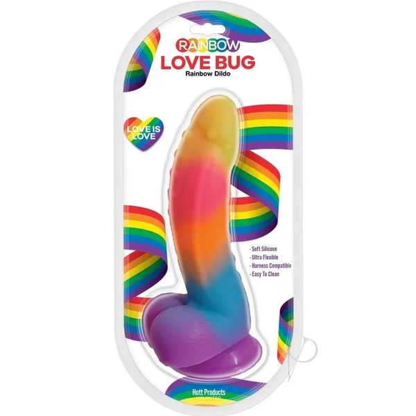 Love Bug Silicone Dildo with Suction Cup 6in - Rainbow