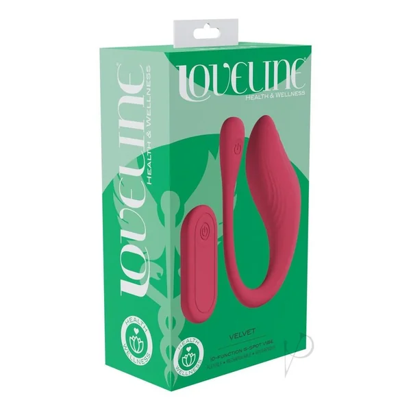 Loveline Velvet G-Spot 10 Function Silicone Rechargeable Vibrator with Remote Control - Pink