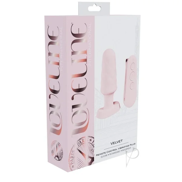 Loveline Velvet Silicone Rechargeable Vibrating Anal Plug with Remote Control - Pink