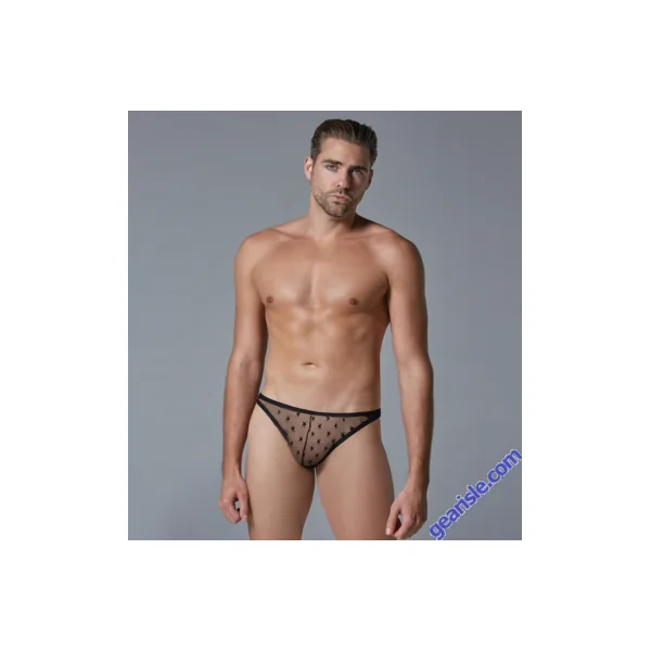 Luca Star Ultra Sheer Thong Black Elastic Waistband Allure