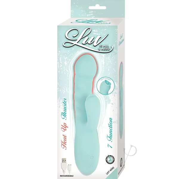 Luv Heat Up Thruster Rechargeable Silicone Rabbit Vibrator - Aqua