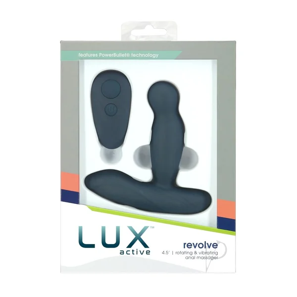 LUX Active Revolve Silicone Rechargeable Rotating and Vibrating Anal Massager with Remote Control - Navy