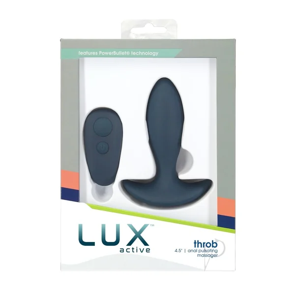 LUX Active Throb Silicone Rechargeable Anal Plug with Remote Control 4.5in - Blue
