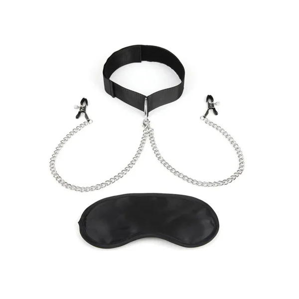 Lux Fetish Collar and Nipple Clamps with Adjustable Clamps