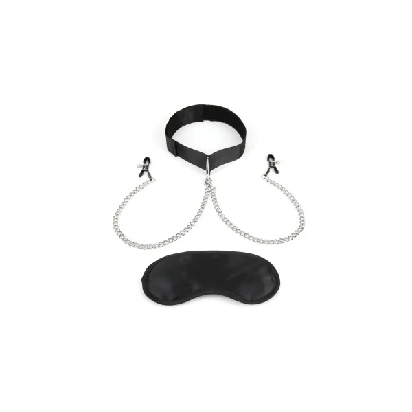Lux Fetish Collar & Nipple Clamps with Adjustable Pressure
