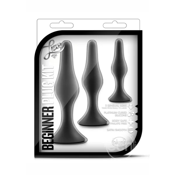 Luxe Beginner Silicone Butt Plug Kit 3 Sizes 3 Sizes - Black
