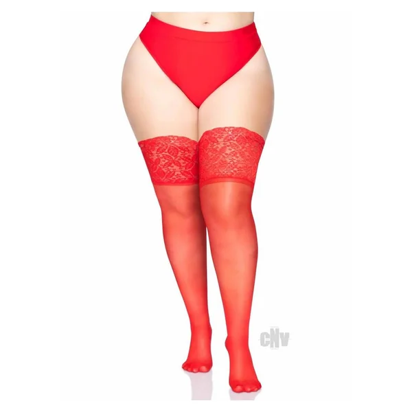 Lycra Stay Thigh High Lace Top Ps Red